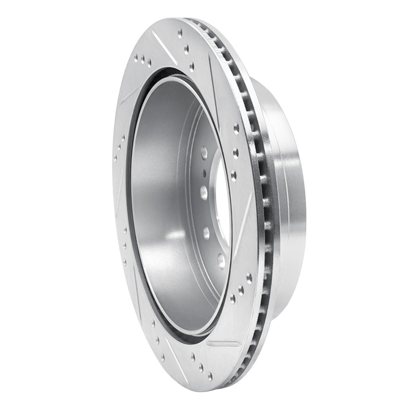 Lexus GX460 Brake Rotor (1) - Rear Left - R1 Concepts - Drilled & Slotted - Silver - `10-`24